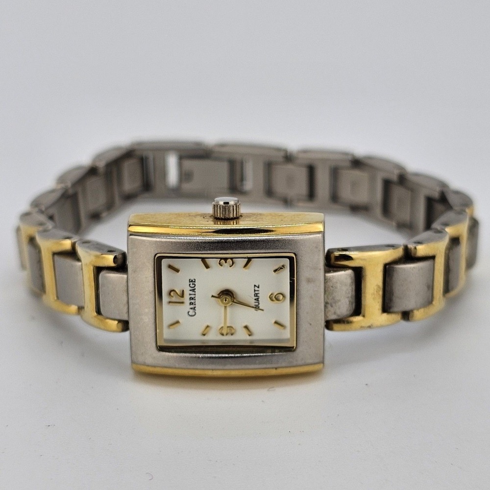 Carriage Timex Women's Watch‎ 17MM White Dial Two Tone Bracelet 6" New Battery